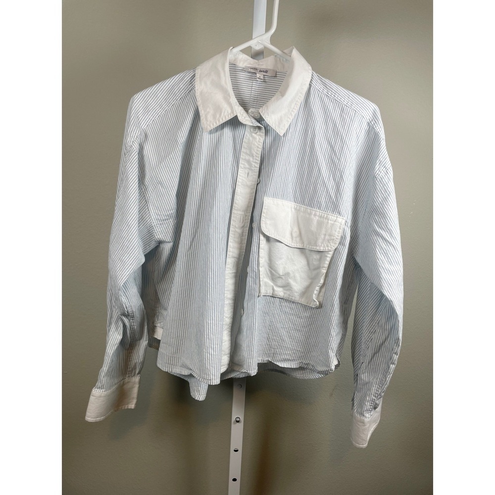 Madewell Button Up Shirt Women's Small Blue White Striped Long Sleeve Academia